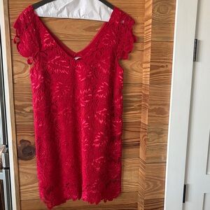 BB Dakota Vibrant Red Lace Top